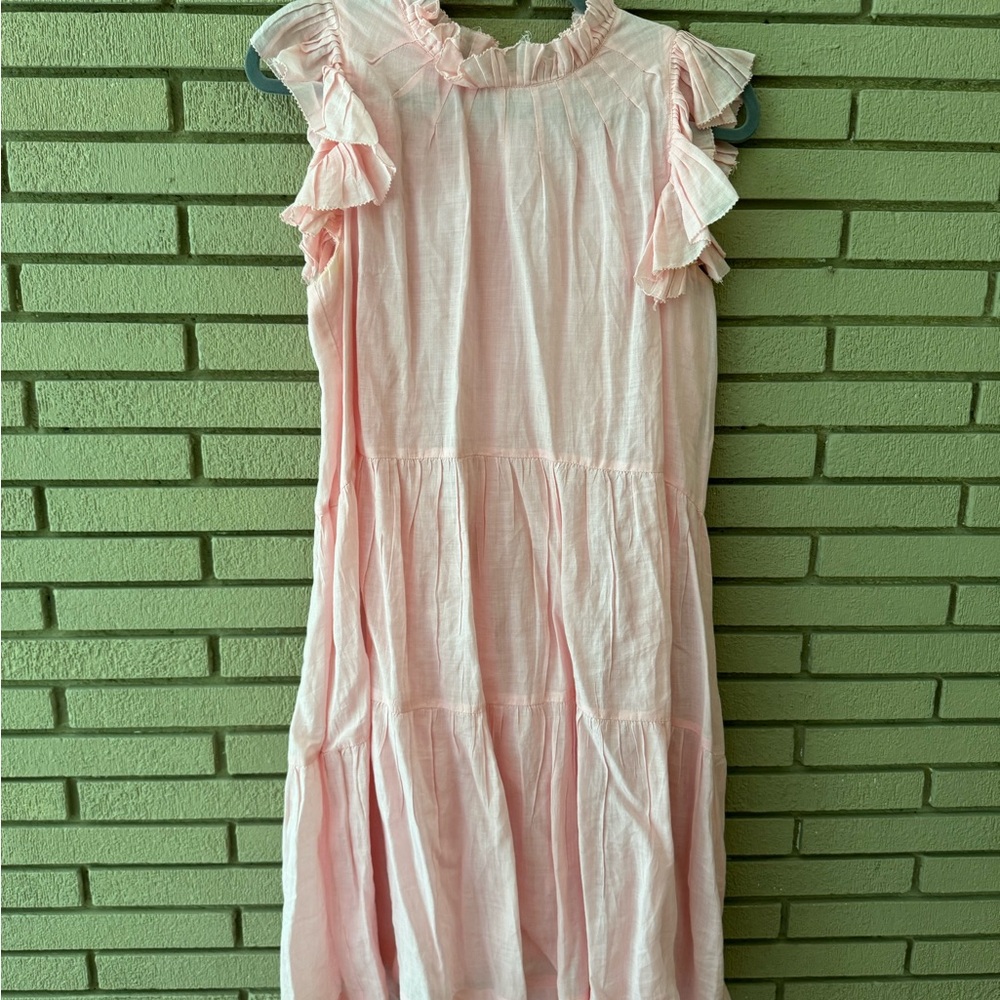 Sea Pink Ruffled Tiered Sundress with Flutter Cap Sleeves